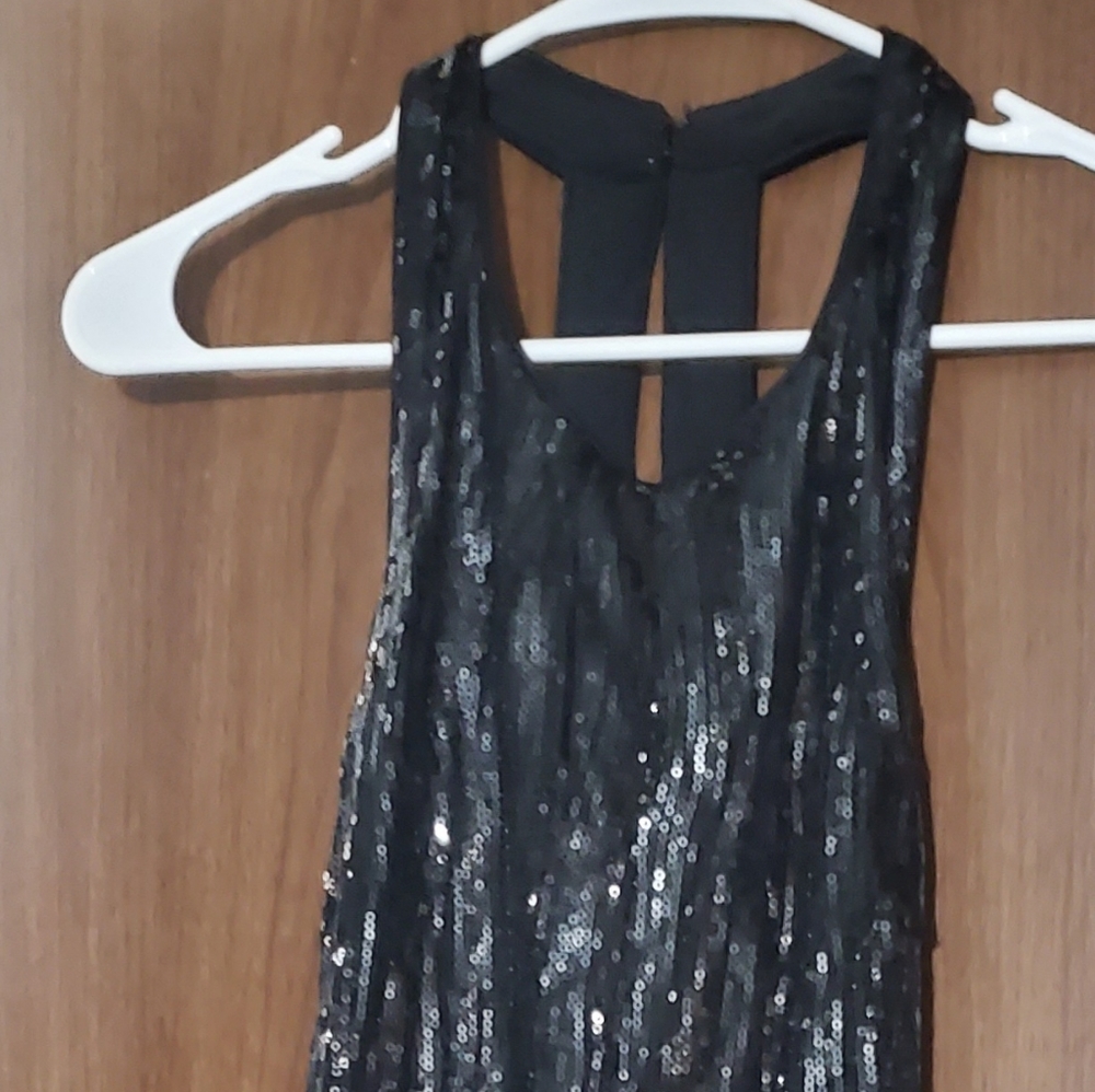 BLACK SEQUIN HALTER DRESS